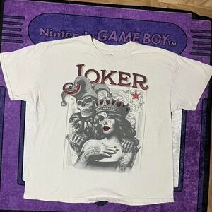 XL White baggy streetwear, vintage playing card joker tshirt